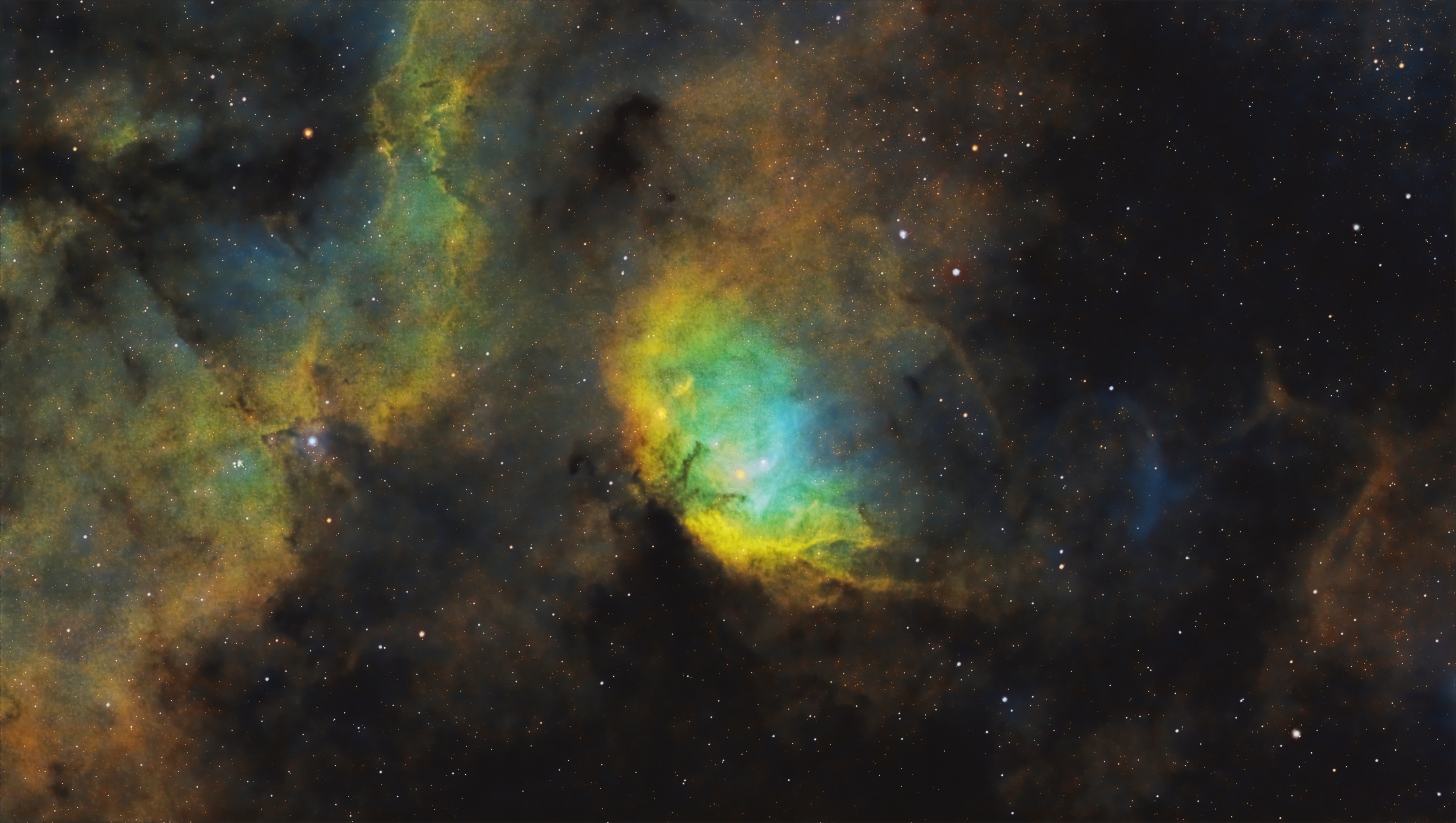 Sh2-236 Tadpoles Nebula is in the constellation of Auriga. This image was taken on the 17th November 2025 on the Newtonian at F3.8 with the QHY294M in SHO 6nm narrowband filters for 6h54m of exposure.